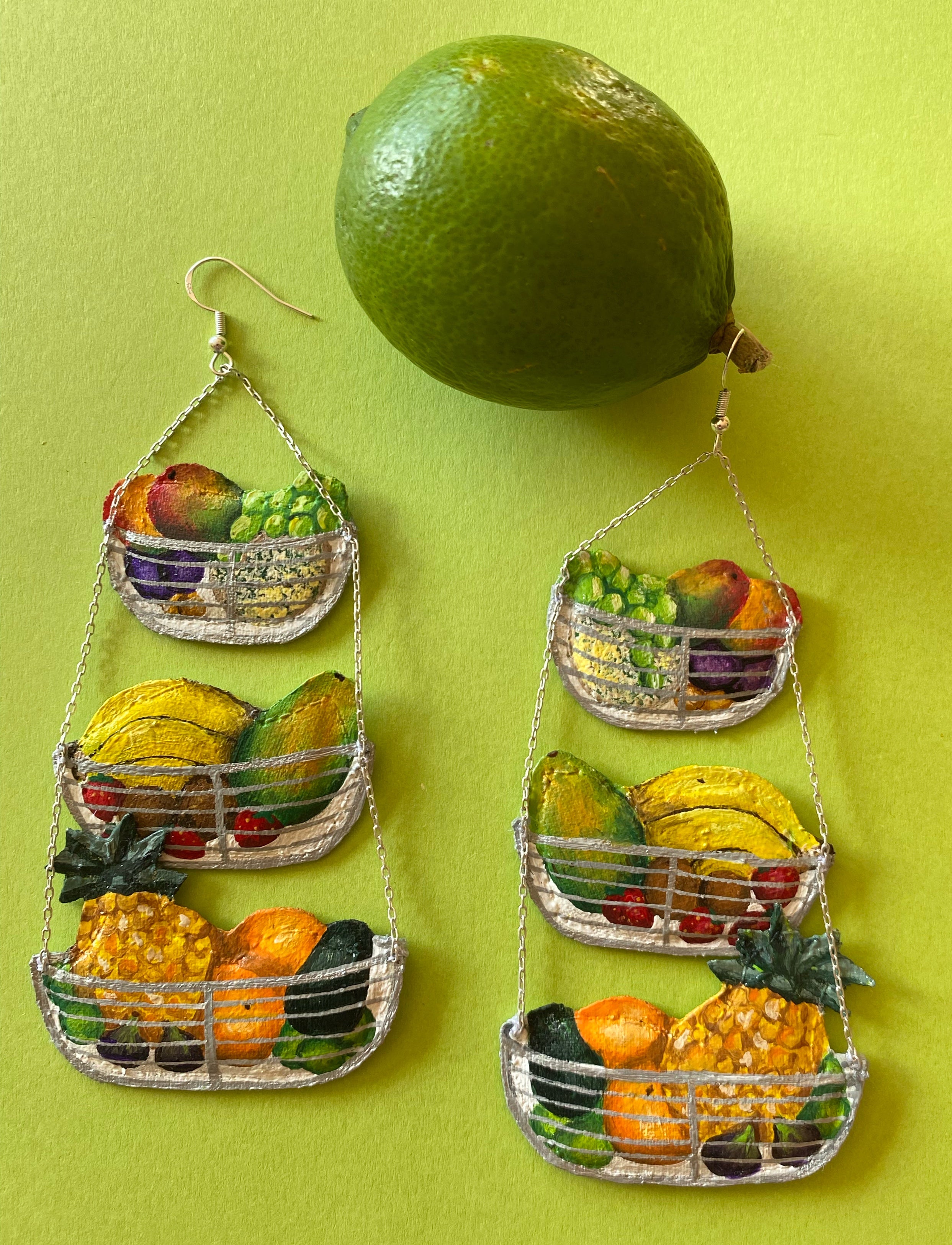 Hanging Fruit Basket Earrings, Made to order